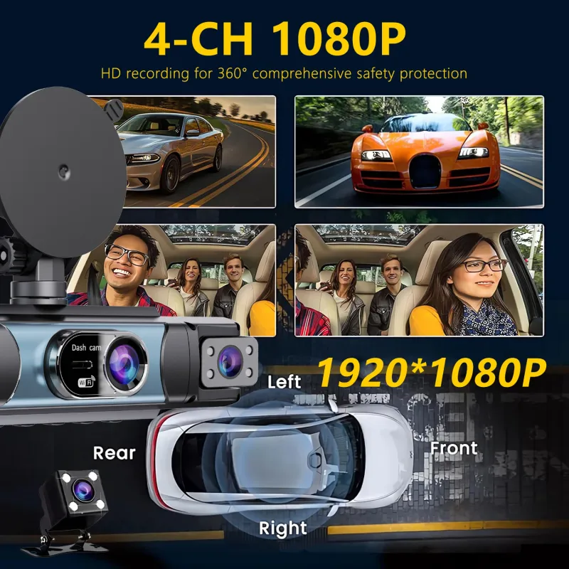 4-Channel WiFi Car DVR Dash Cam 1080P 4