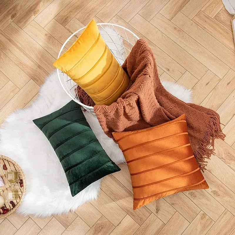 Fall Velvet Striped Throw Pillow Cover 3