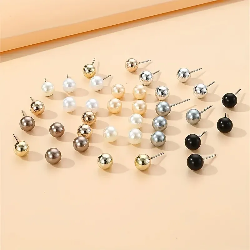 18 Pairs Multi-Color Pearl Stud Earrings Set 6