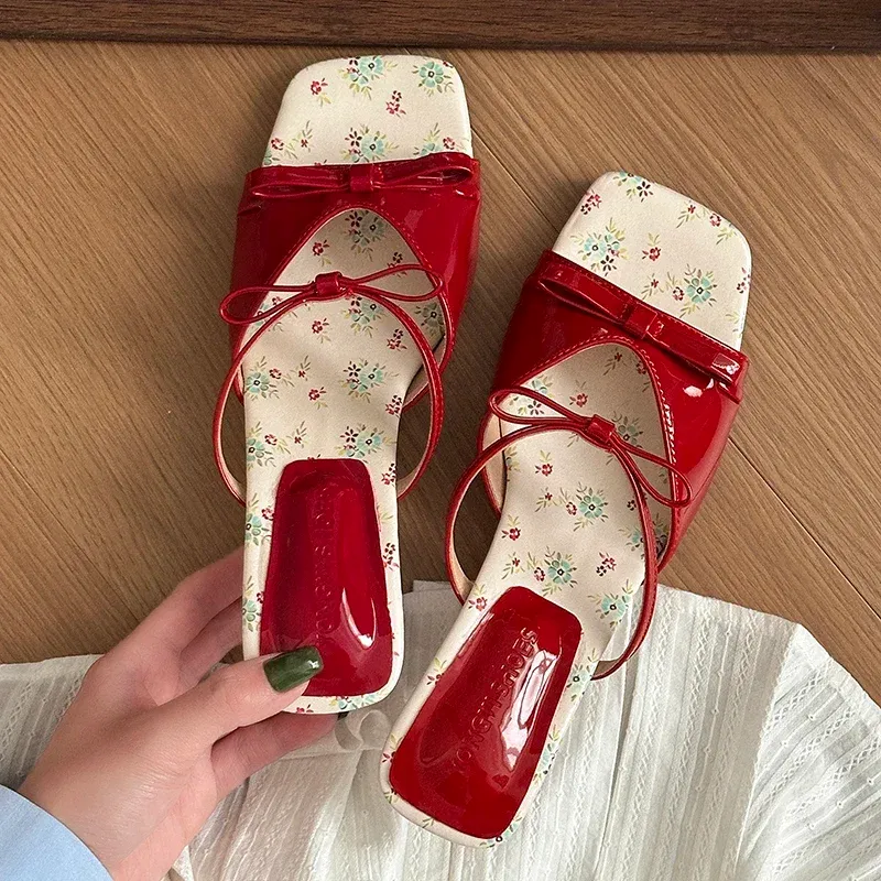 Pink Bow Wedge Sandals for Women 4