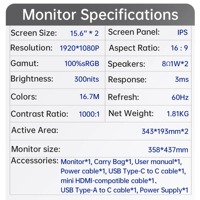 Damrapt 15.6" Dual Screen Portable Monitor 6