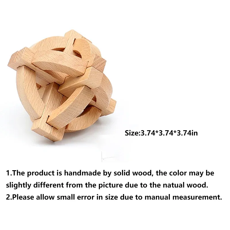 Wooden Kongming Luban Lock 3D Puzzle Ball 3