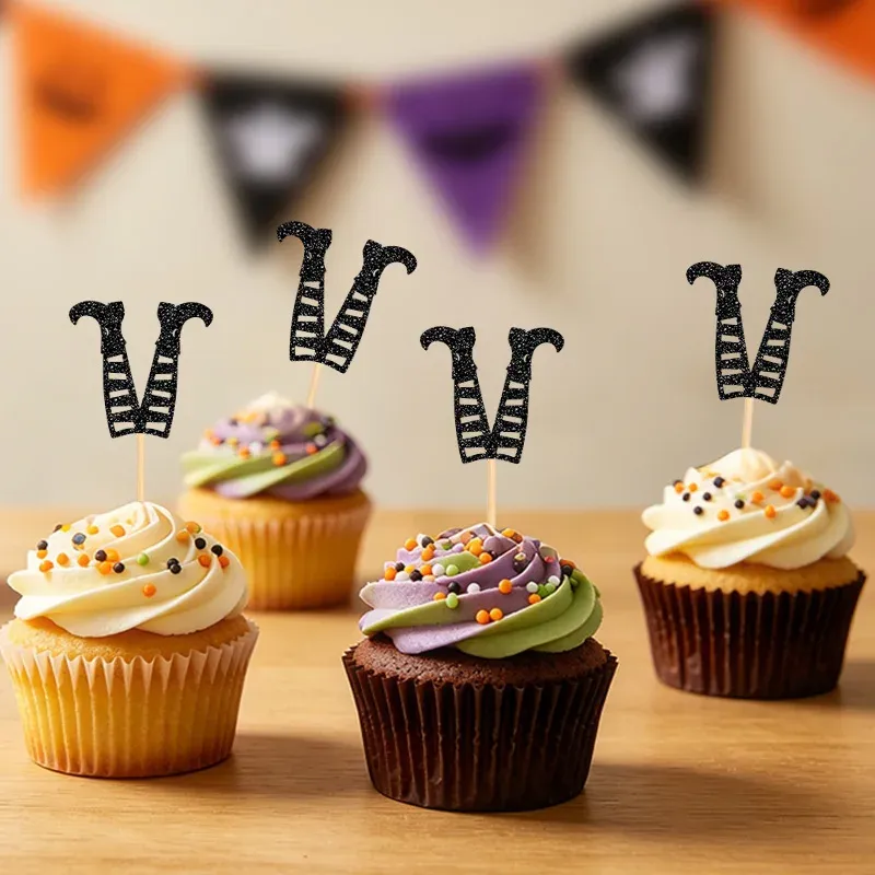 Glitter Witch Legs Halloween Cupcake Toppers 24-Pack 1