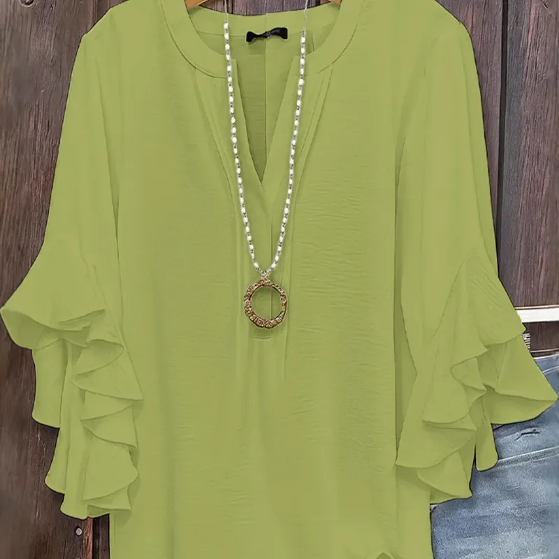 Women's V Neck Ruffle Chiffon Blouse 3