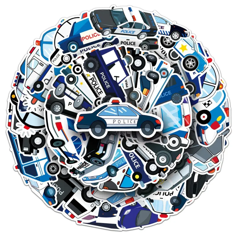 50Pcs Cartoon Police Car Stickers for Kids Party Favors 3