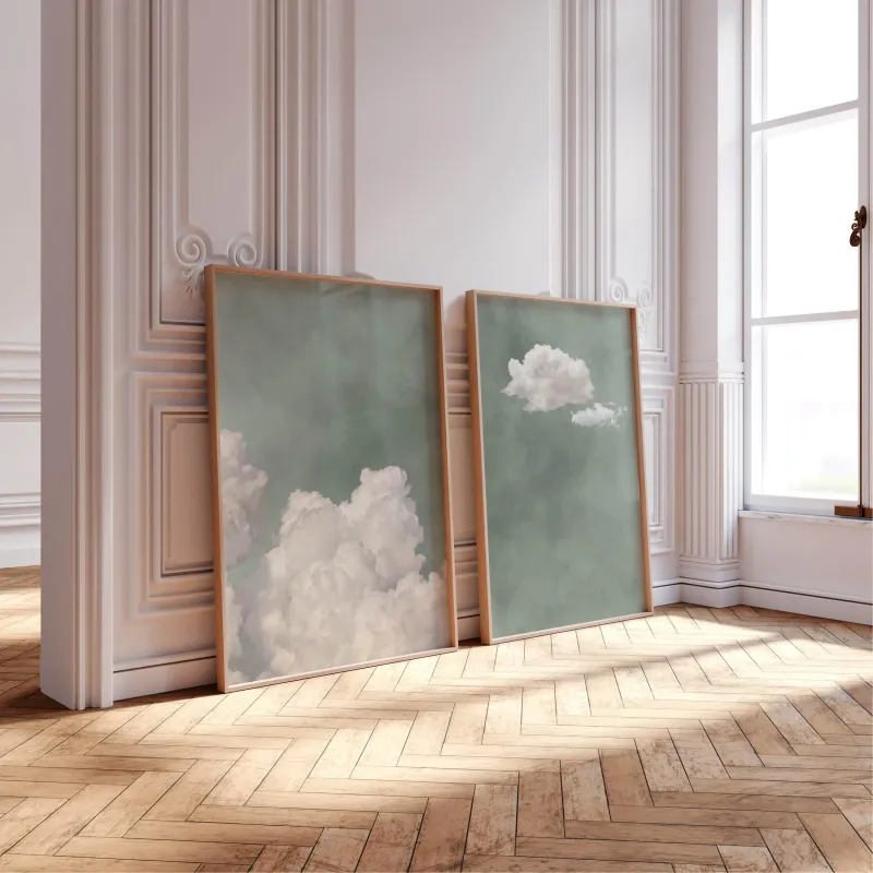 Sage Green Cloud Wall Art Canvas Print 3