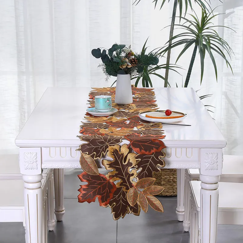Autumn Maple Leaf Embroidered Table Runner Set 3