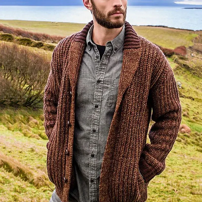Men's Shawl Collar Cable Knit Cardigan 4