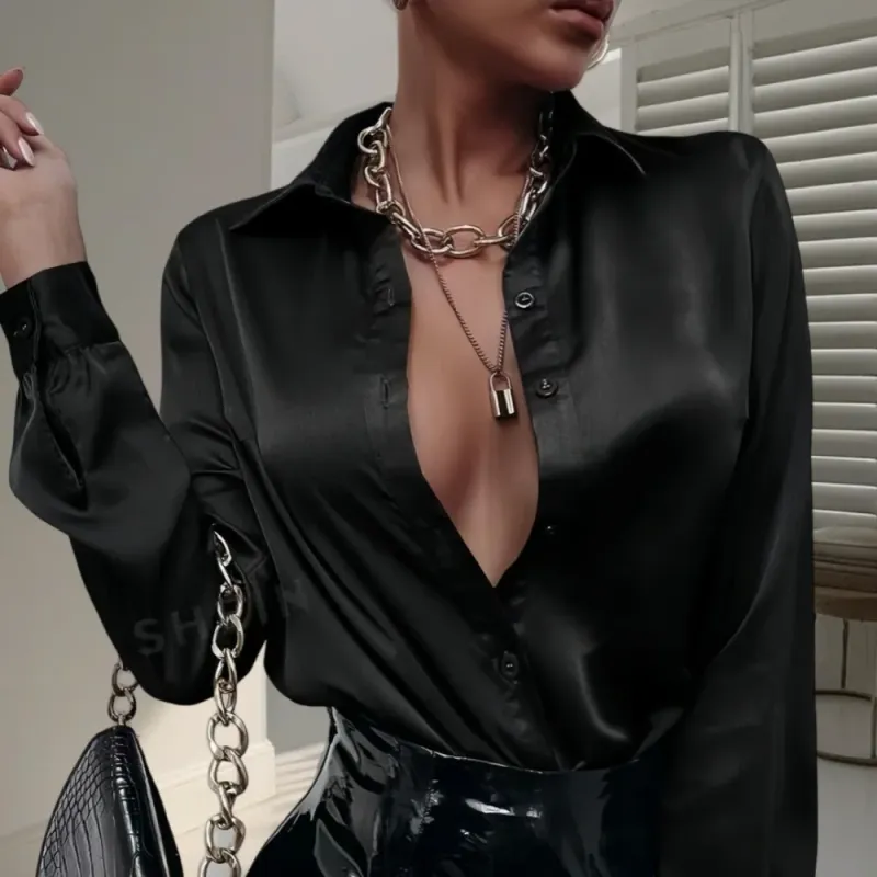 Elegant Satin Faux Silk Blouse 3