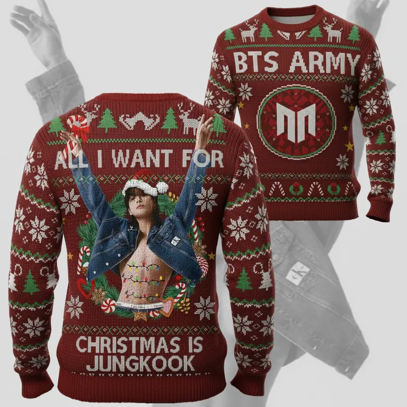 Jungkook 3D Round Neck Ugly Christmas Hoodie 1