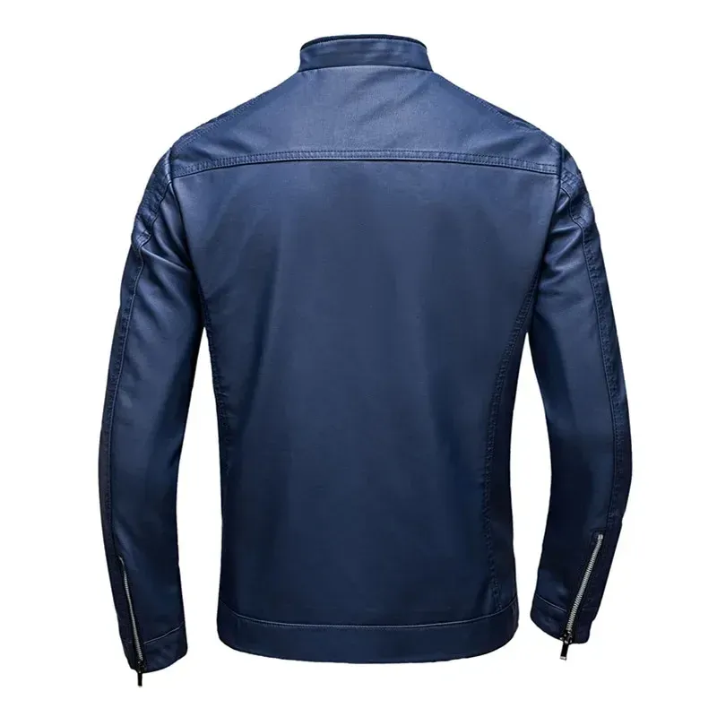 Men's Slim Fit Stand Collar Leather Jacket 4