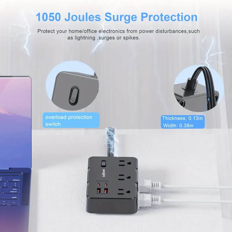 Flat Plug Power Strip with USB-C Ports 5
