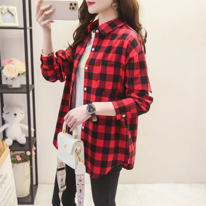Casual Plaid Long Sleeve Blouse 4