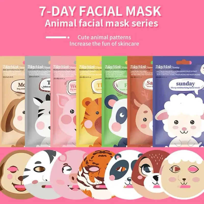 Cartoon Animal Facial Mask Set - 7pcs 1