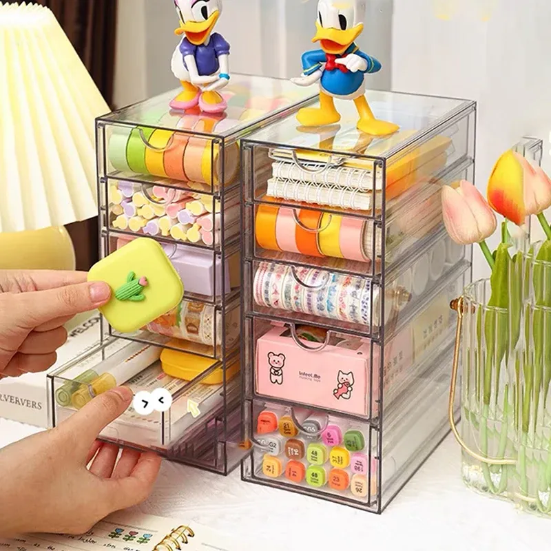 4/5Layer Acrylic Drawer Organizer Stationery Storage Box Glasses Clear Desk Makeup Hair Display Pencil Holder Office Student 1