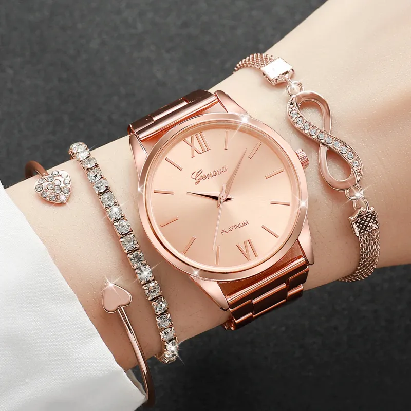 4PCS Rhinestone Women's Watch & Bracelet Set 5