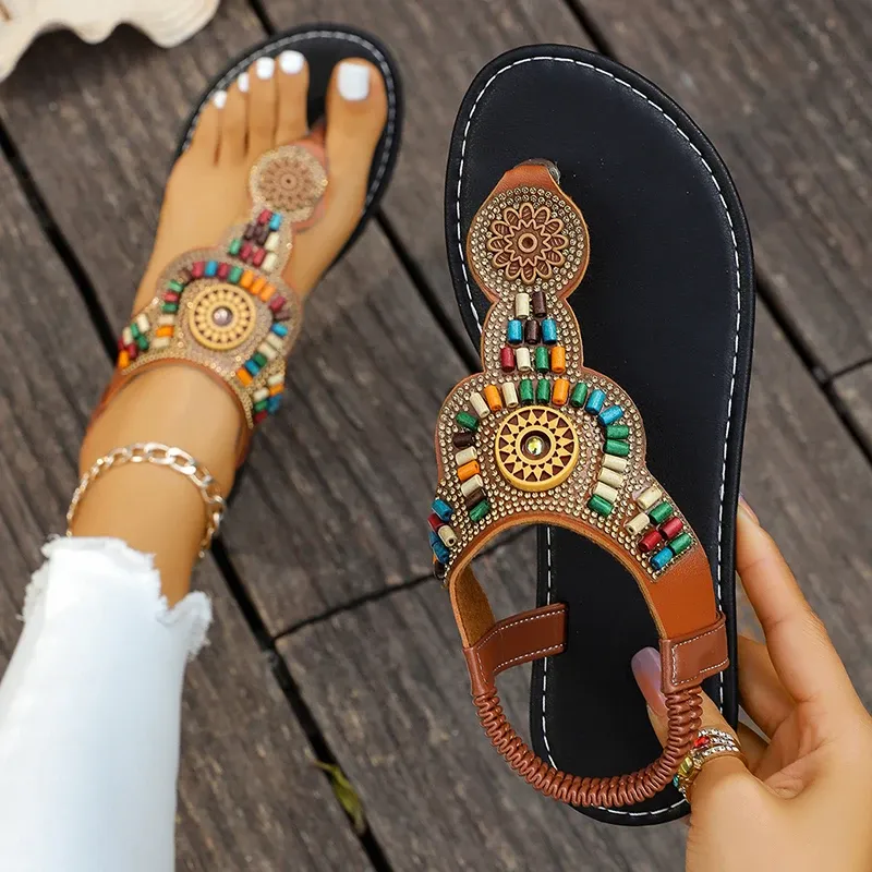 Boho Beaded Clip Toe Sandals 6