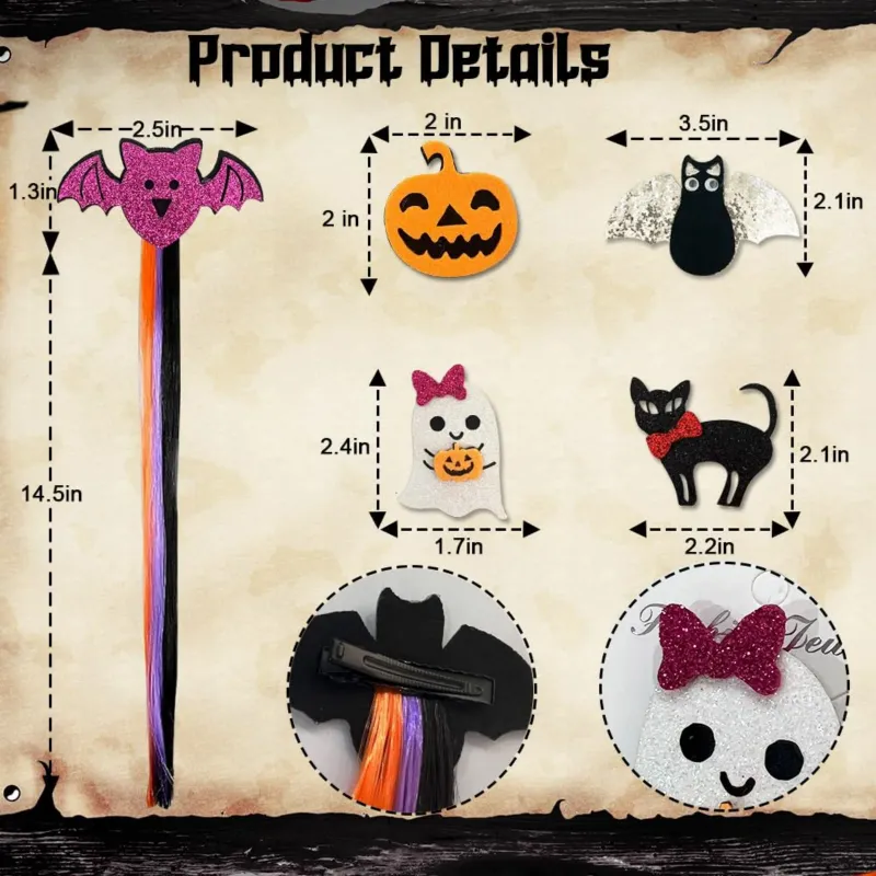 Kids Halloween Wig Hair Clips - 5pc Set 2