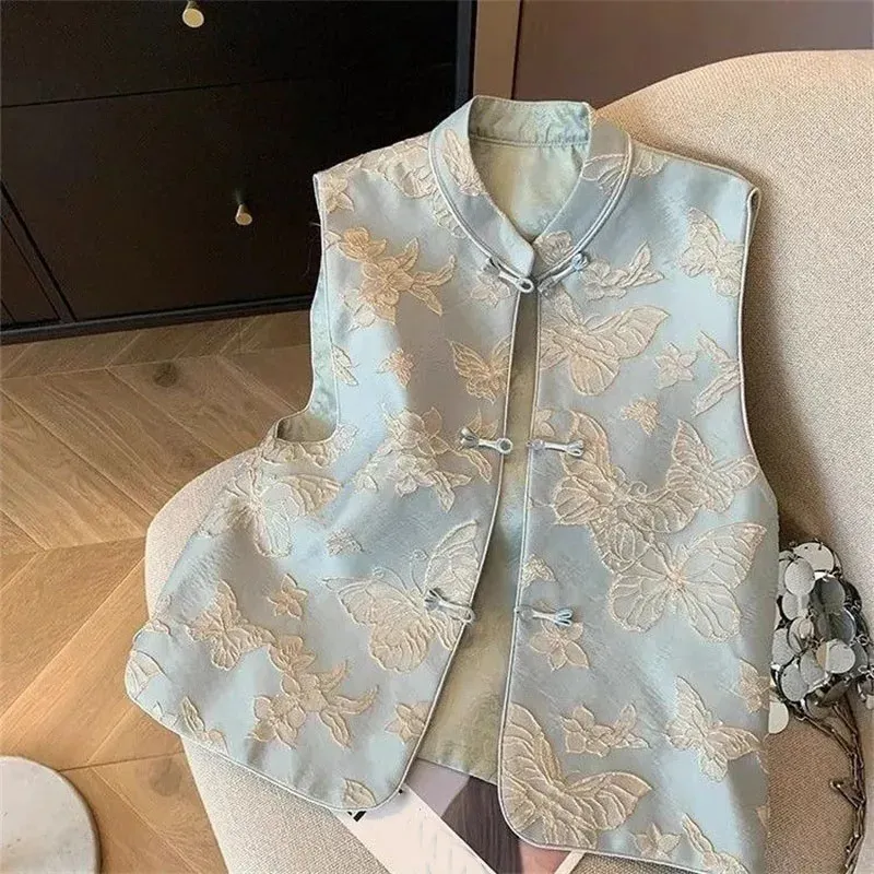 Butterfly Embroidery Sleeveless Jacket 1