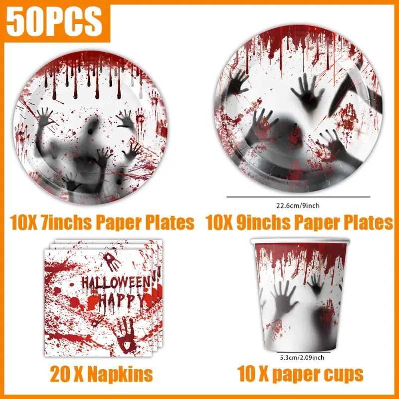 Blood Hand Print Halloween Tableware Set 4