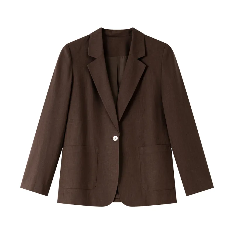 VIMLY Brown Texture Oversized Blazer 6