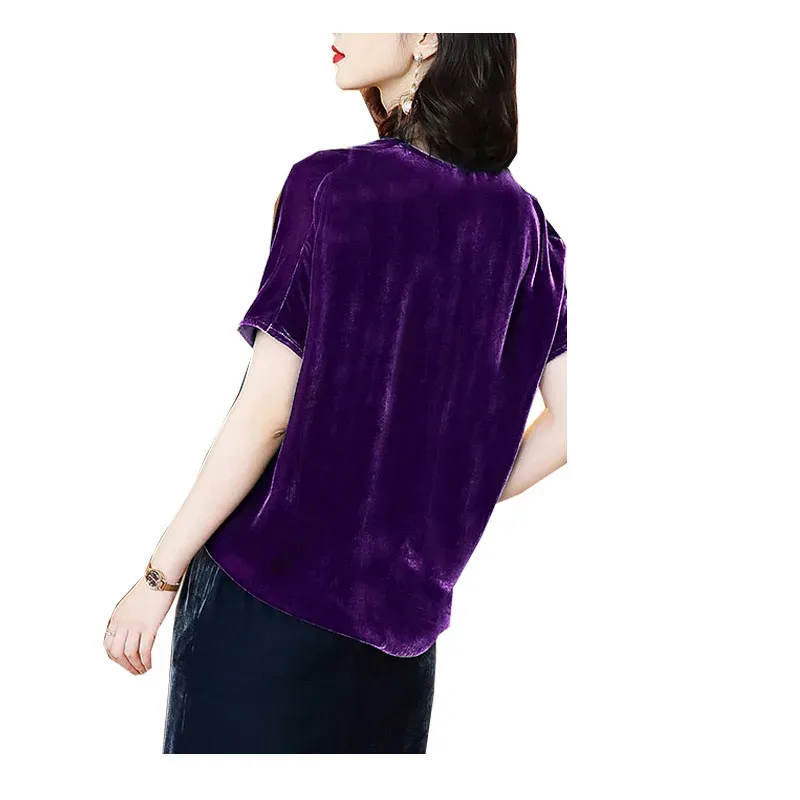 Silk Velvet V-neck T-shirt - Purple 2