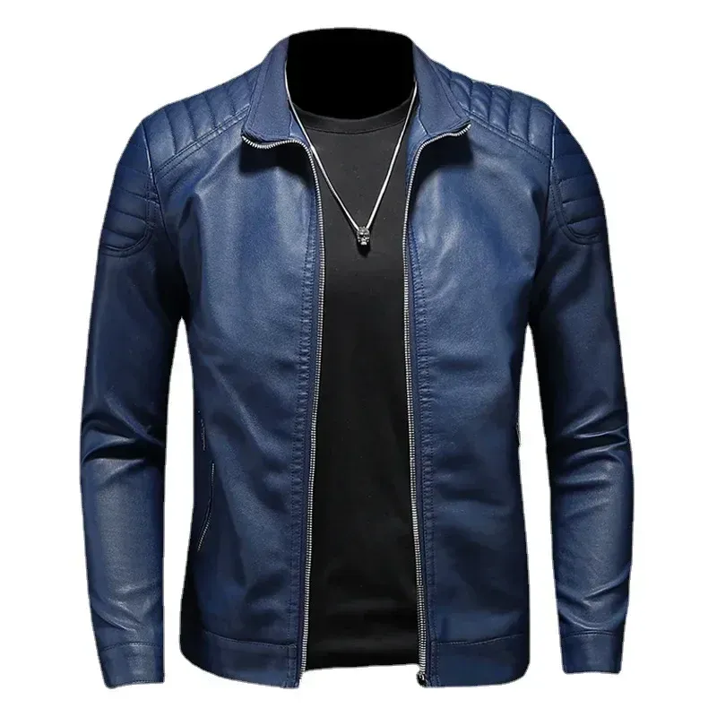 Men's Slim Fit Stand Collar Leather Jacket 3