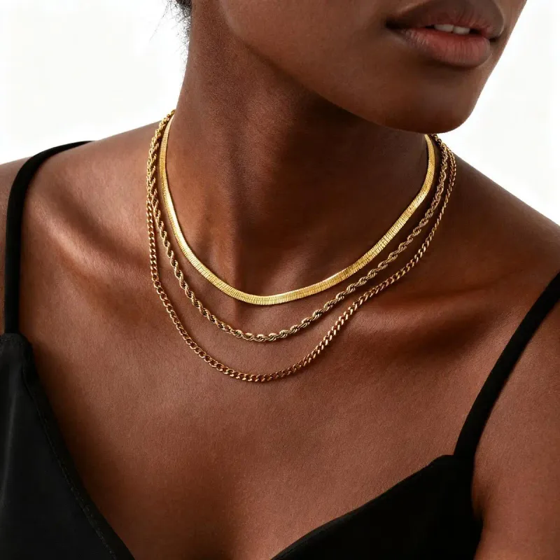 Gold Plated Layered Necklace Set 1