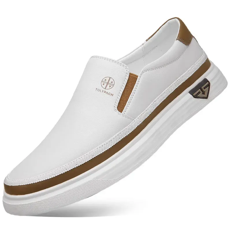 Men's Leather Slip-On Sneakers White 1