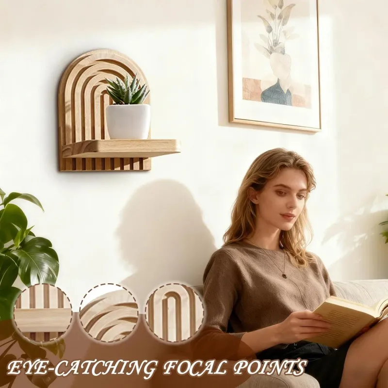 Boho Rainbow Arched Wood Wall Shelf 6