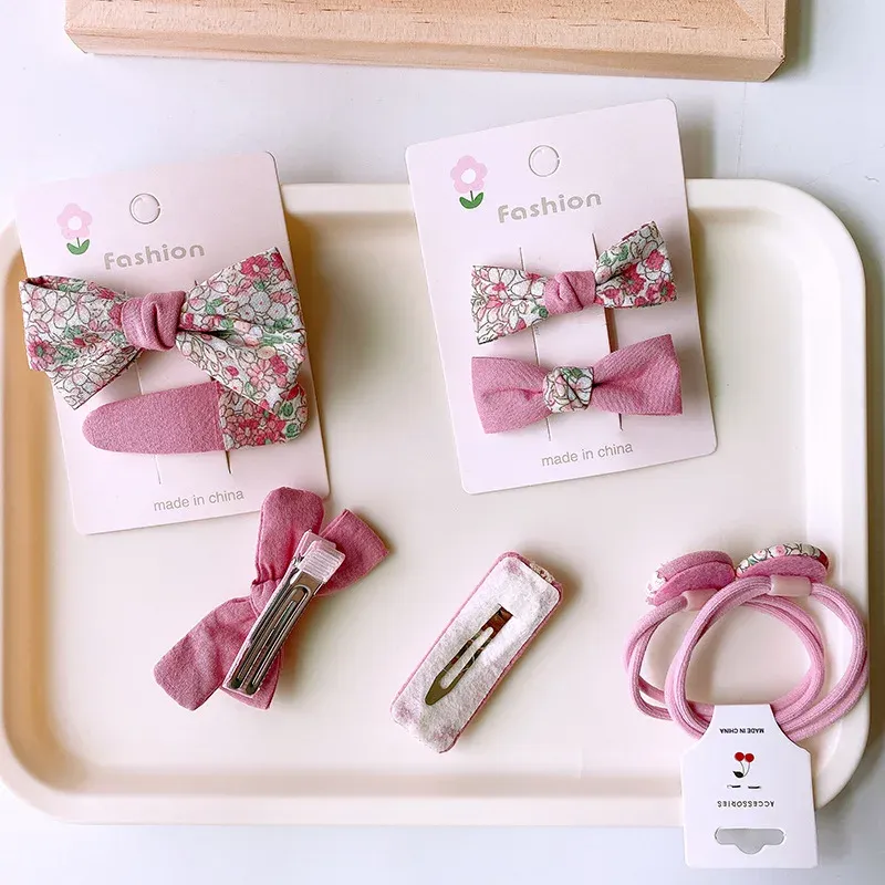 Pink Boho Hair Set - Floral Bow Clip & Scrunchie 4