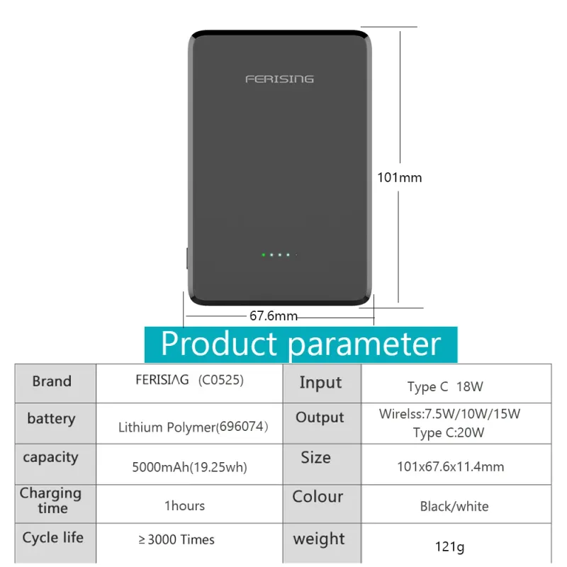 FERISING PD20W Magnetic Power Bank 5000mAh 3