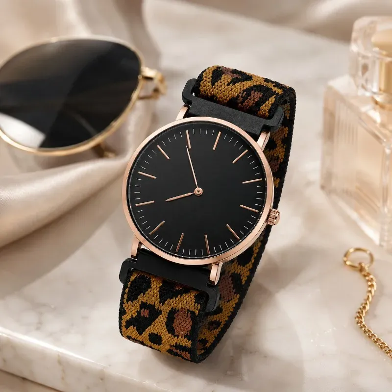 Leopard Print Nylon Strap Women's Watch 2