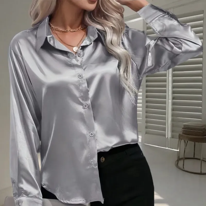 Elegant Satin Faux Silk Blouse 5