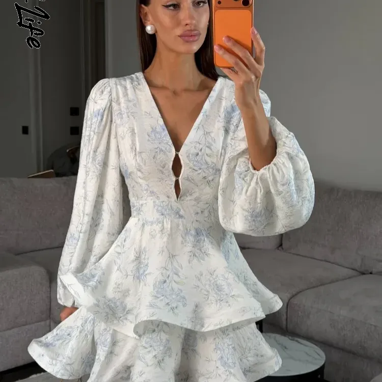 Floral Print Mini Dress Balloon Sleeve 1