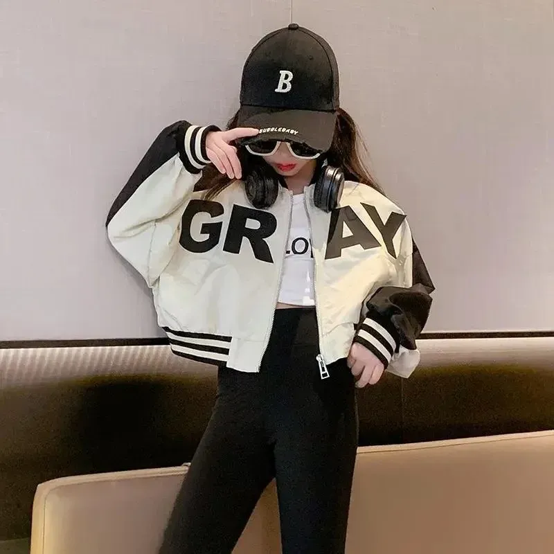 Girls Letter Zipper Windbreaker Jacket 2