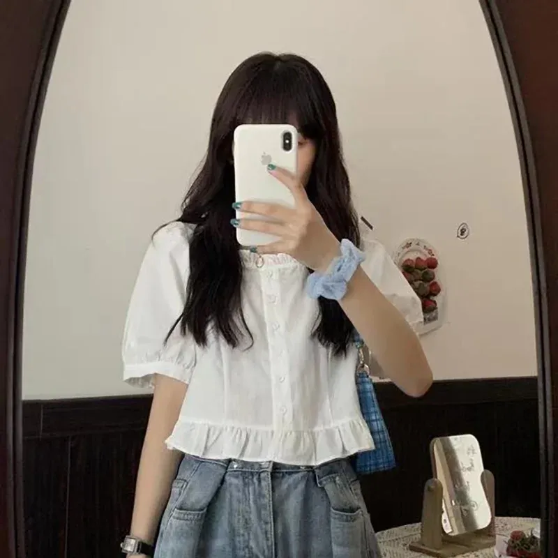 Korean Ruffle Chiffon Cropped Blouse 6