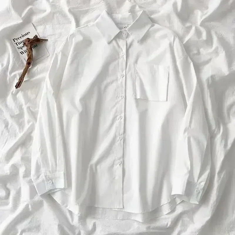 Japanese Loose White Pocket Blouse 2