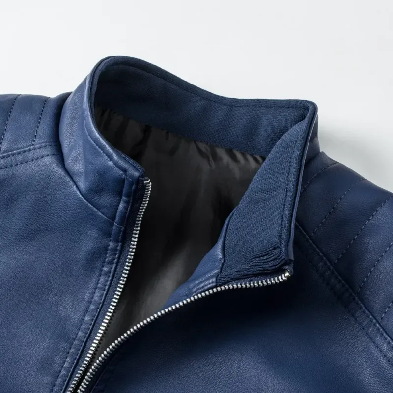 Men's Slim Fit Stand Collar Leather Jacket 5