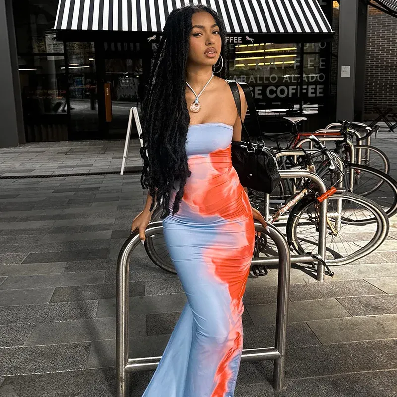 Strapless Print Tube Maxi Dress 2