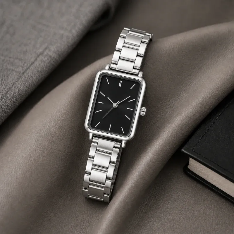 Silver Rectangle Quartz Bracelet Watch 4