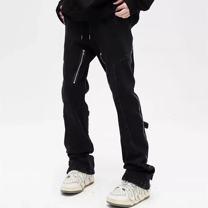 Black Y2K Cargo Jeans with Side Zipper 1