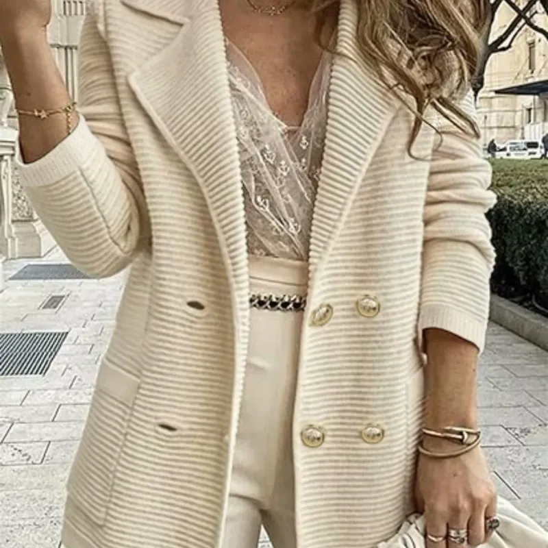 Cream Rib Knit Blazer Coat 1