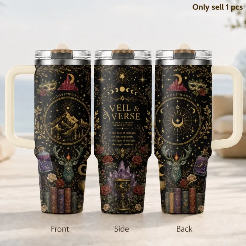 Night Sky & Mountains Velaris Vacuum Flasks 40oz 3rd Gen Vacuum Insulated Stainless Steel Car Tumbler Cup with Handle Straw Lid 1