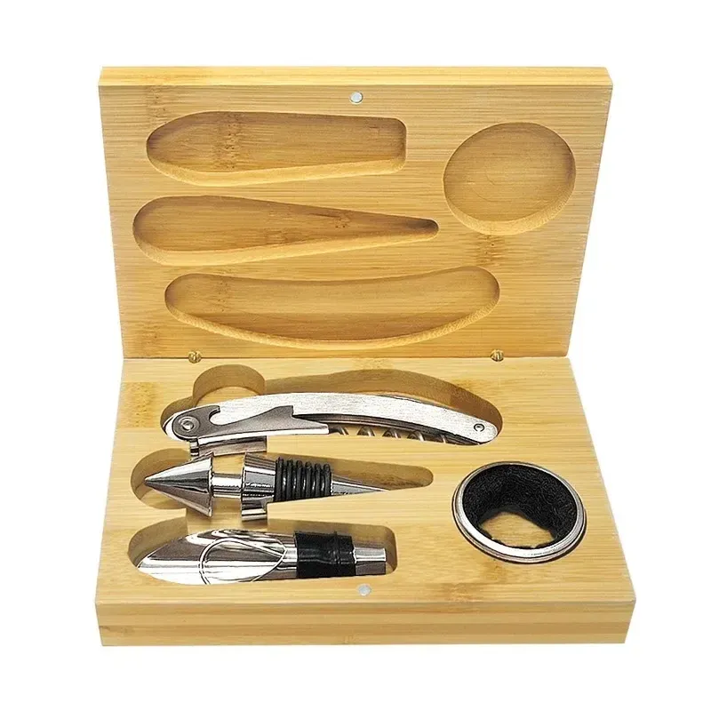 Bamboo Wood Wine Opener Gift Set 4