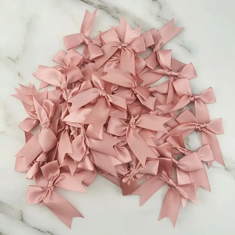 1" Pink Satin Ribbon Bows (50pcs) 2