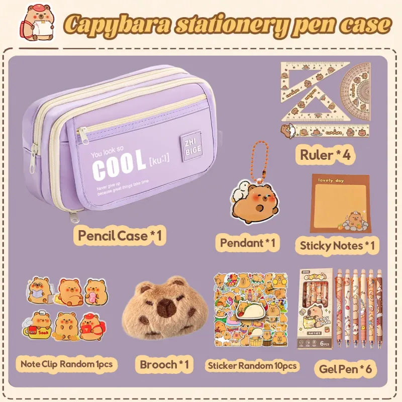 Capybara Kawaii Pencil Case & Stationery Set 1