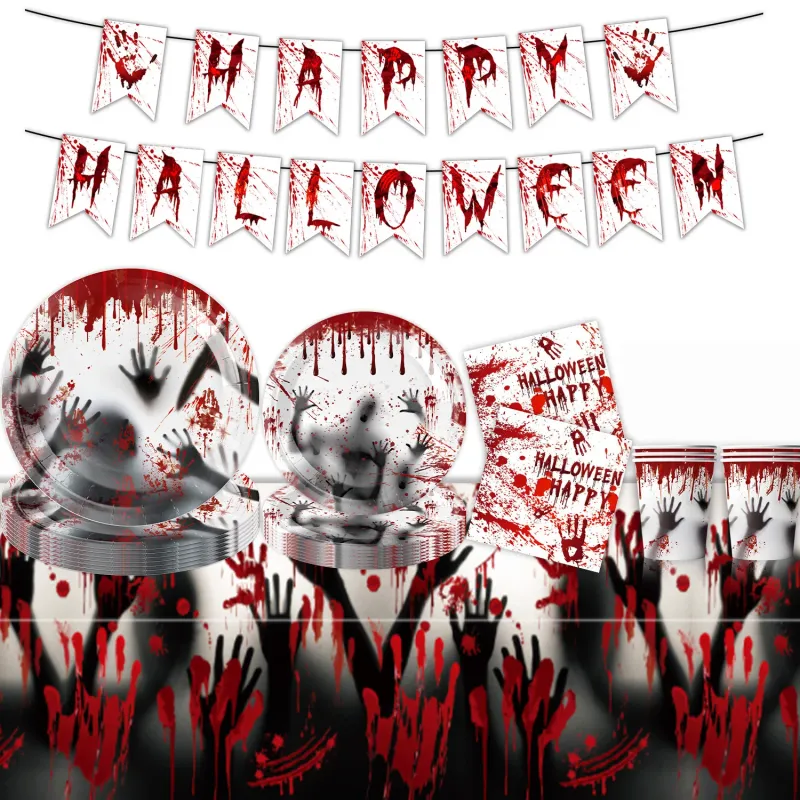 Blood Hand Print Halloween Tableware Set 3