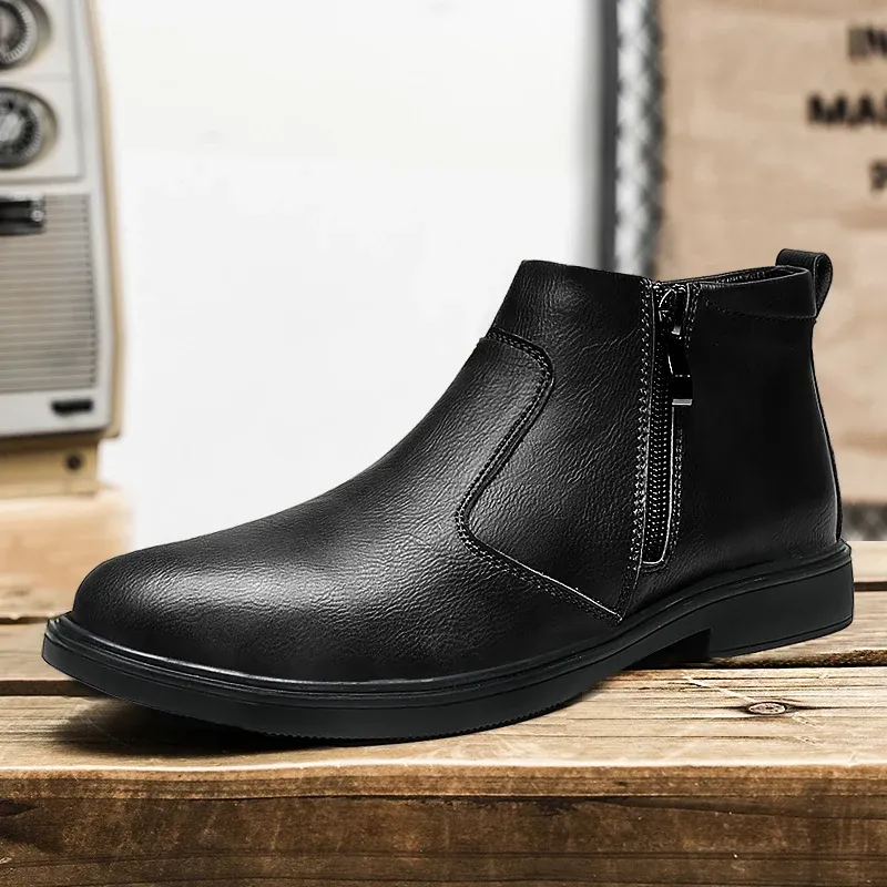 Men's Zippered Leather Chelsea Boots 6
