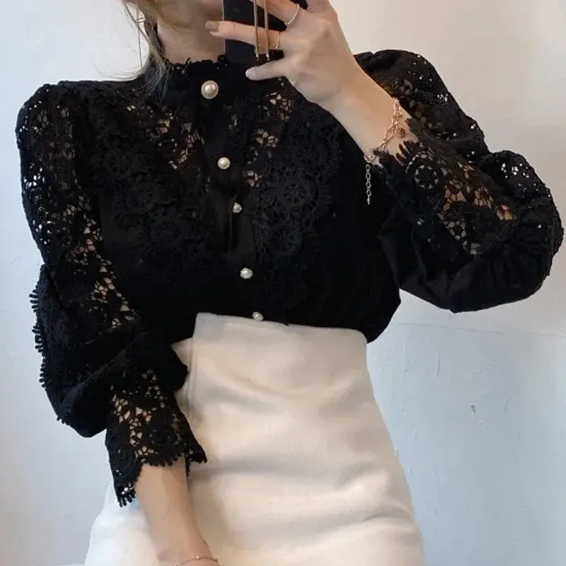 Elegant Lace Stand Collar Blouse 4
